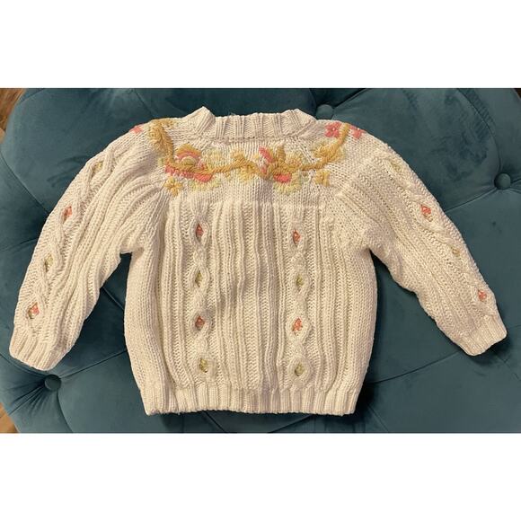 Polka Tots Girls’ Vintage White Cotton Cardigan Sweater Embroidered Size 24 Mos. - Picture 2 of 2